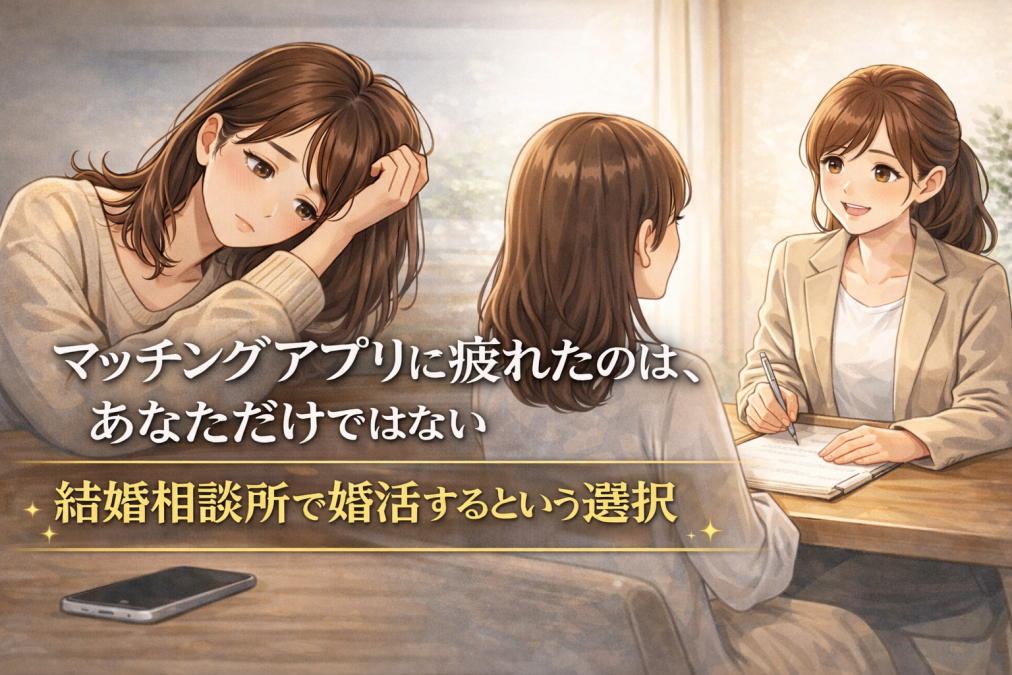 婚活に疲れを感じている方へ。調査データから見えるマッチングアプリの課題と、信頼できる環境で進める結婚相談所という選択肢を紹介します。婚活デザインコンサルティングが大切にしている考え方や、乗り換えキャンペーンのご案内も掲載。